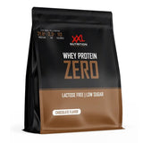 Whey Protein Zero XXL Nutrition sabor chocolate, proteína whey sin lactosa y baja en azúcar sobre fondo transparente