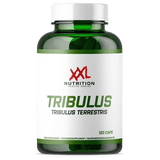 Tribulus Terrestris XXL Nutrition con 120 cápsulas en bote verde sobre fondo transparente